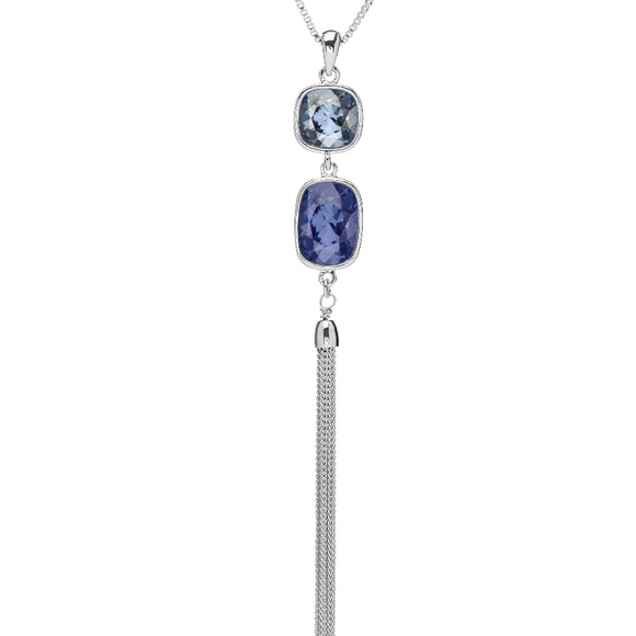Blue Crystal Tassel Necklace – Made with Swarovski Crystals – Long Statement - Picture 1 of 1